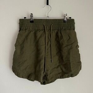 Elementary 100% Linen Shorts Olive Green Drawstring Elastic Waist Casual Size 8